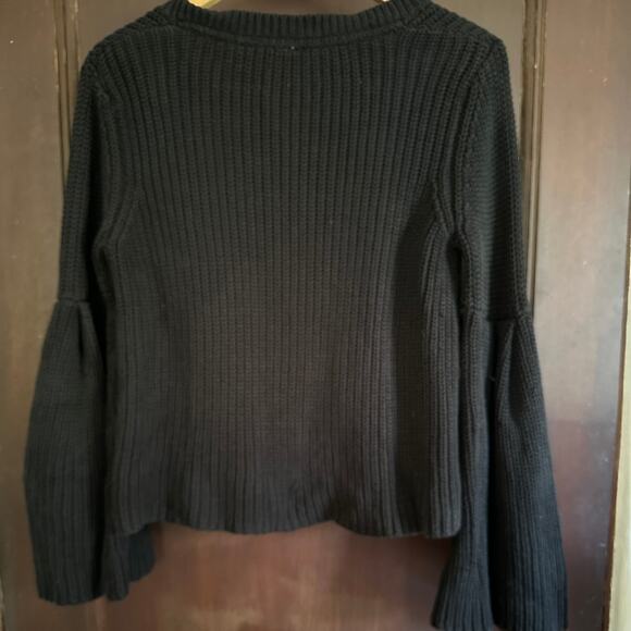 FREE PEOPLE | Black Damsel Bell Sleeve V Neck Chunky Knit Sweater | Extra Small - Picture 4 of 5